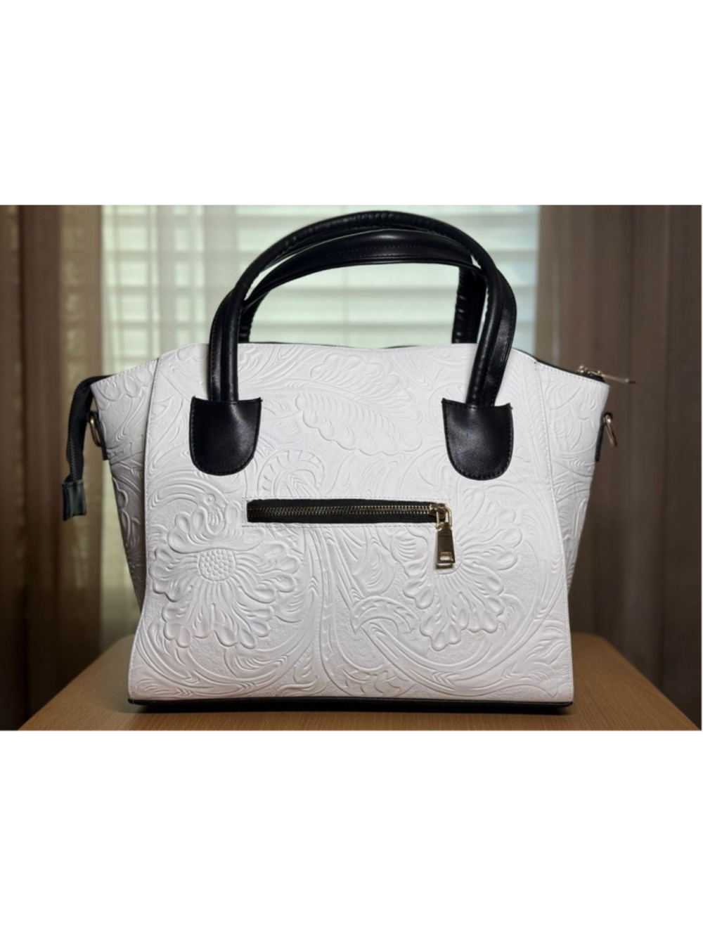 Black and White Embossed Tooled Artisan LEATHER Bag Purse Bolsa Artesanal Mexico - Picture 11 of 14